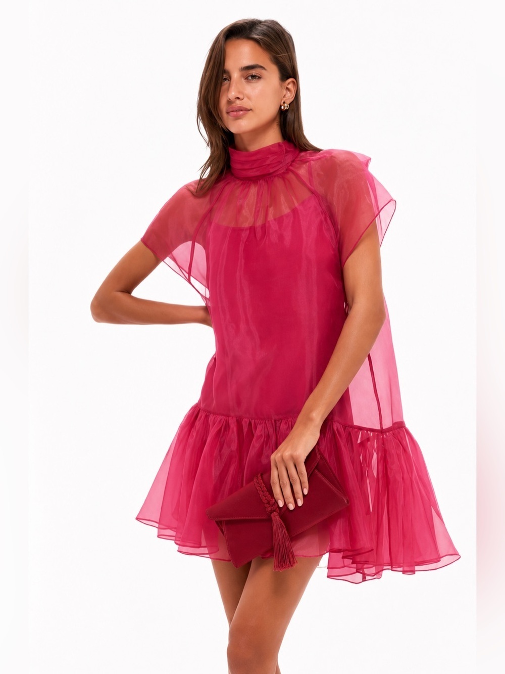 Simkhai Pomegranate Sheer Organza Resort Mini Dress Size 6 NWT